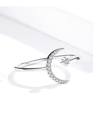 Anillo Luna Grande con Estrella Plata 925