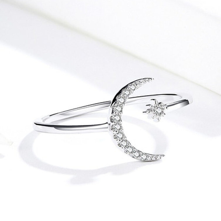 Anillo Luna Grande con Estrella Plata 925 2