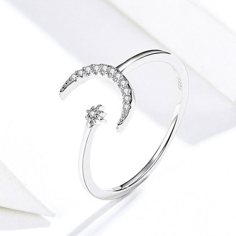 Anillo Luna Grande con Estrella Plata 925 3