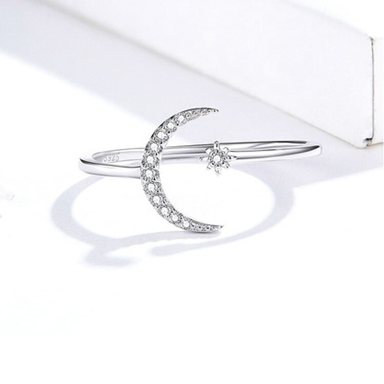 Anillo Luna Grande con Estrella Plata 925 4