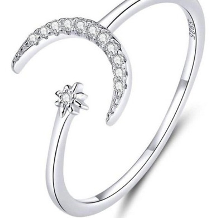 Anillo Luna Grande con Estrella Plata 925 1