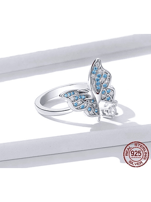 Anillo Mariposa Azul Plata 925