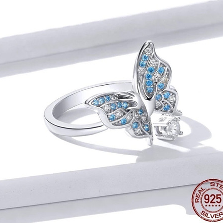 Anillo Mariposa Azul Plata 925 2
