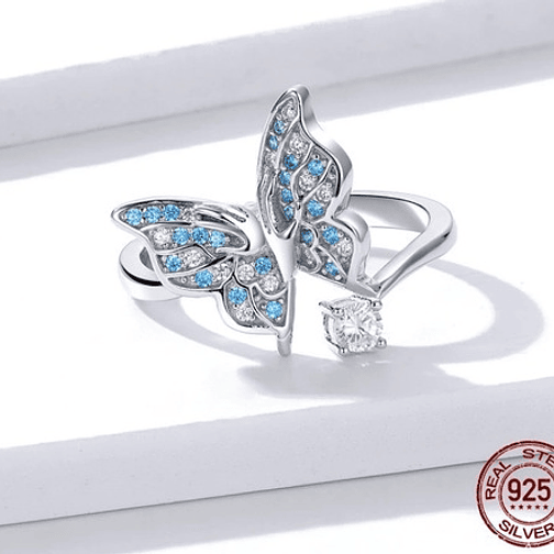 Anillo Mariposa Azul Plata 925 3