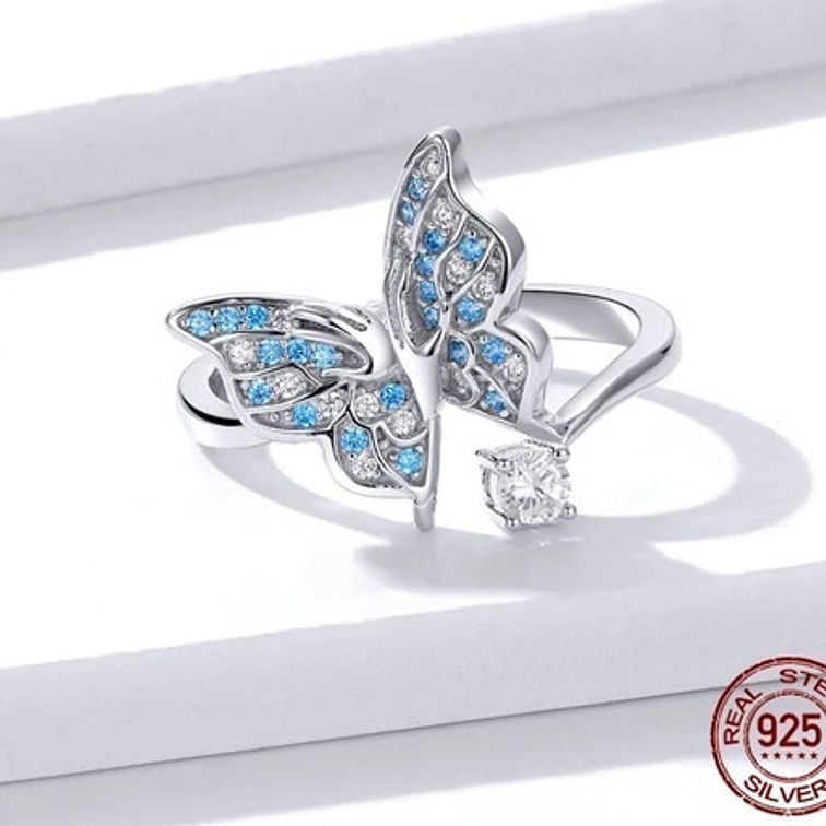Anillo Mariposa Azul Plata 925 3
