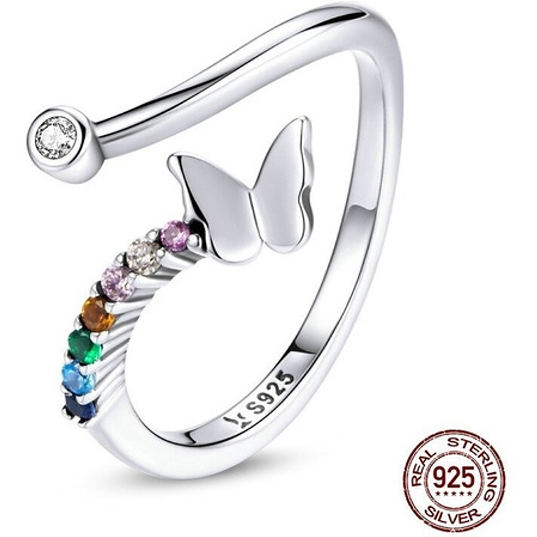 Anillo Mariposa Arcoiris Plata 925 1