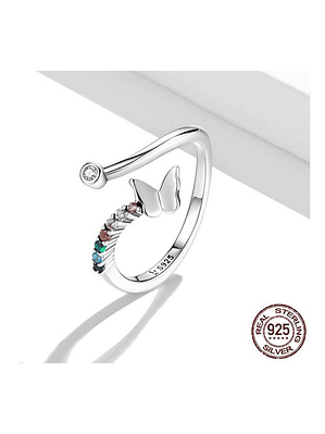 Anillo Mariposa Arcoiris Plata 925