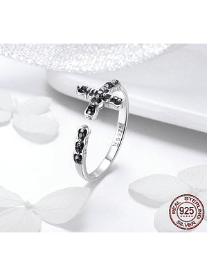 Anillo Cruz Negra Plata 925