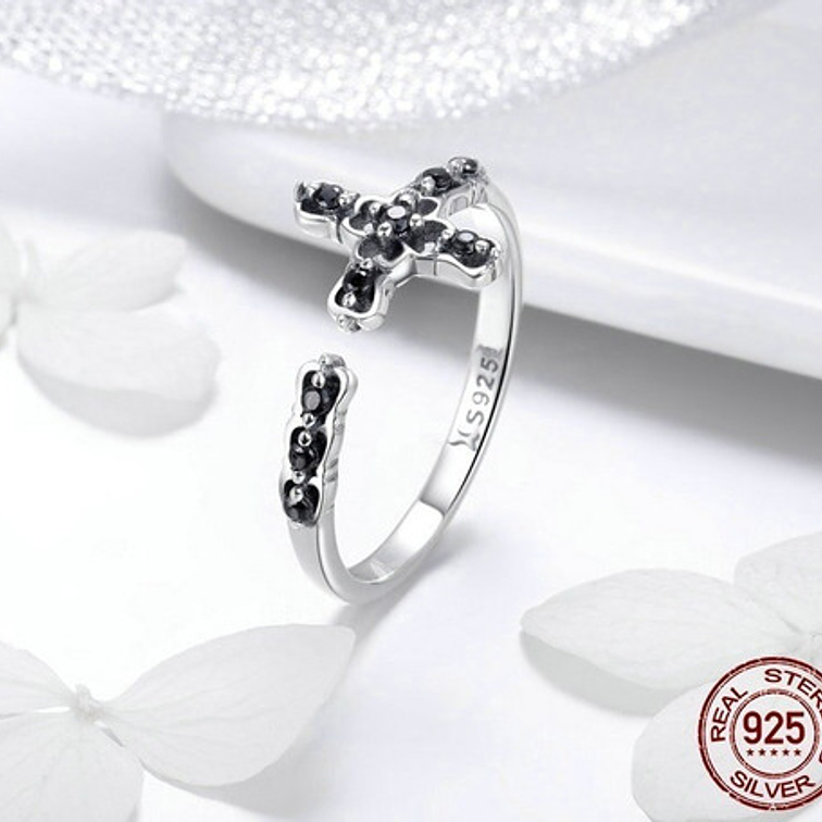 Anillo Cruz Negra Plata 925 2