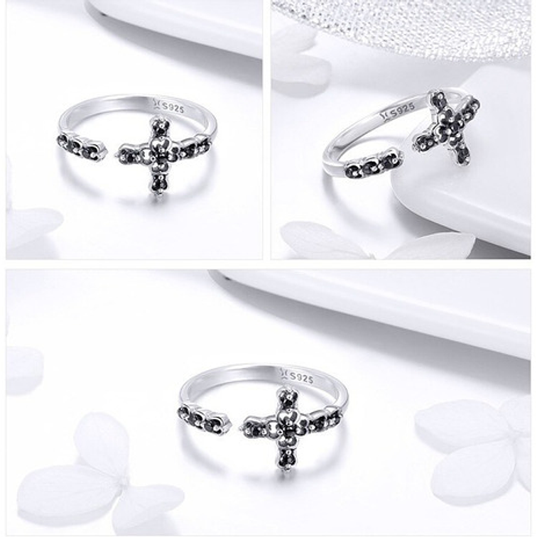 Anillo Cruz Negra Plata 925 3