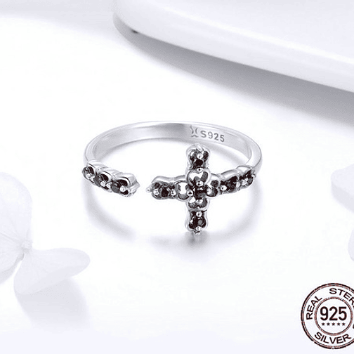 Anillo Cruz Negra Plata 925 4