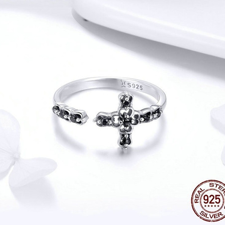 Anillo Cruz Negra Plata 925 4