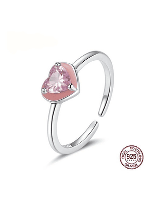 Anillo Corazon Rosa Plata 925
