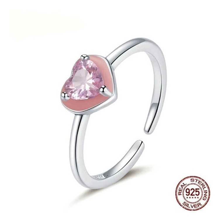 Anillo Corazon Rosa Plata 925 1