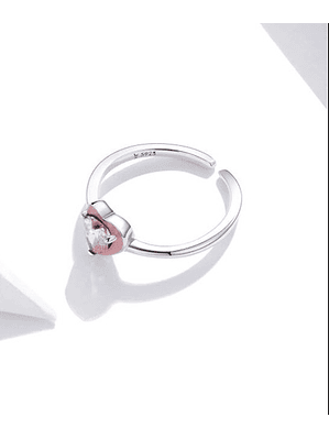 Anillo Corazon Rosa Plata 925