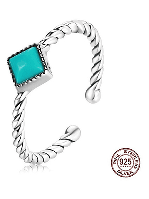 Anillo Geometrico Trenzado Turquesa Plata 925
