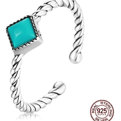 Anillo Geometrico Trenzado Turquesa Plata 925 1