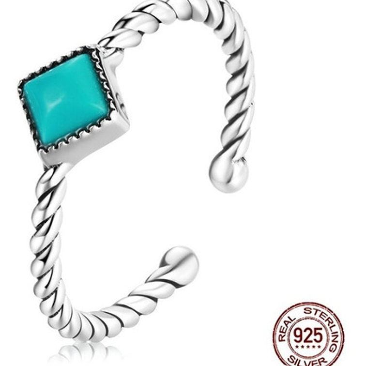 Anillo Geometrico Trenzado Turquesa Plata 925 1