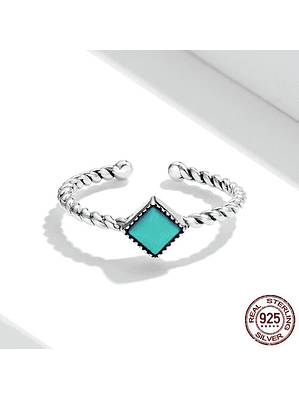 Anillo Geometrico Trenzado Turquesa Plata 925
