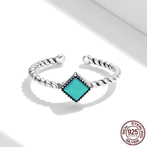 Anillo Geometrico Trenzado Turquesa Plata 925 2