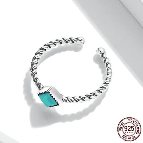 Anillo Geometrico Trenzado Turquesa Plata 925 3