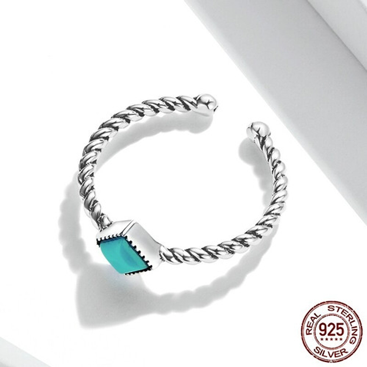 Anillo Geometrico Trenzado Turquesa Plata 925 3