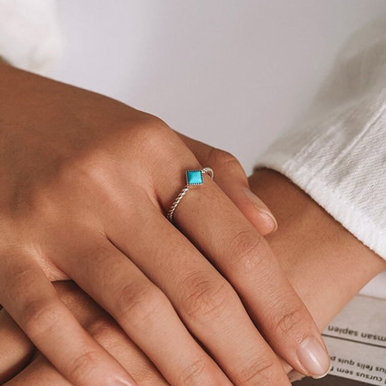 Anillo Geometrico Trenzado Turquesa Plata 925 5
