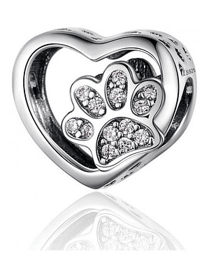 Charm Corazon Patita Gato Plata 925