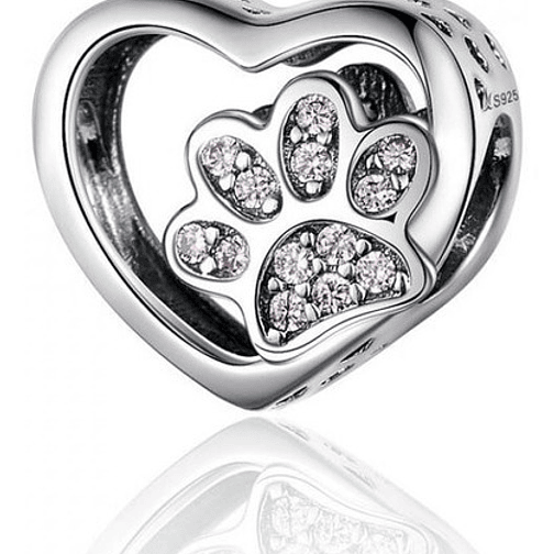 Charm Corazon Patita Gato Plata 925 1