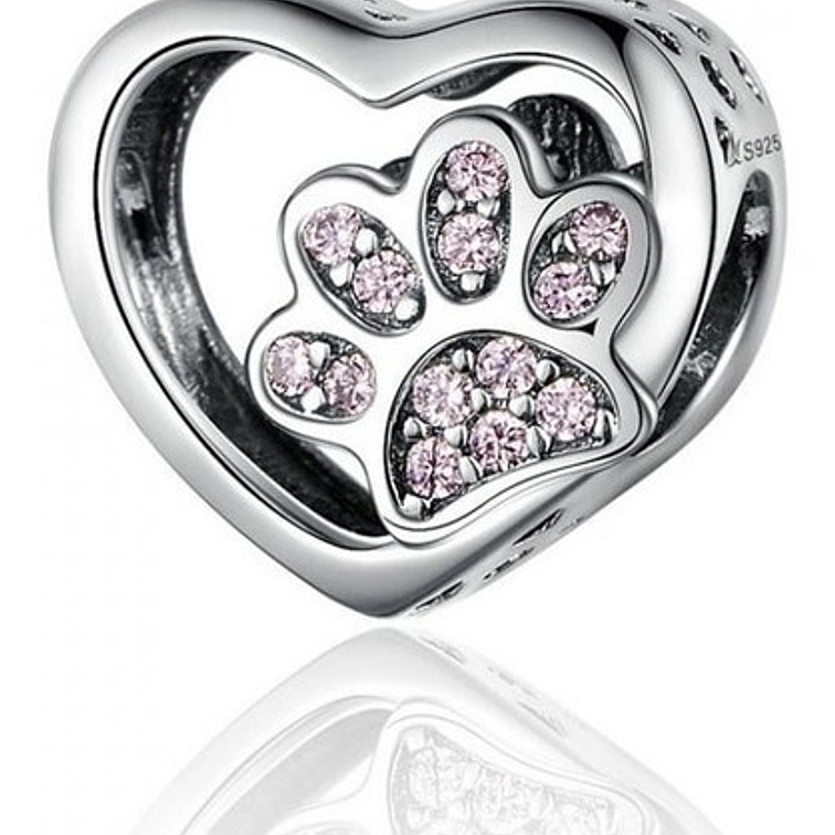 Charm Corazon Patita Gato Plata 925 1