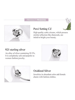 Charm Corazon Patita Gato Plata 925