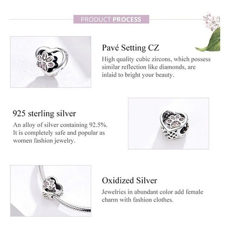 Charm Corazon Patita Gato Plata 925 2