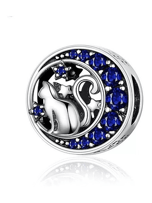 Charm Gato en la Luna y Estrellas Plata 925