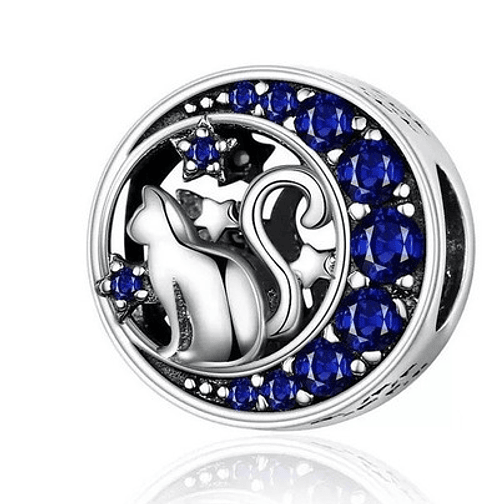 Charm Gato en la Luna y Estrellas Plata 925 1
