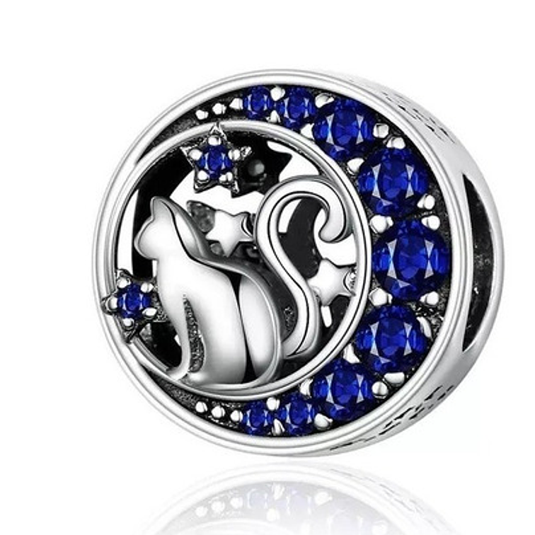 Charm Gato en la Luna y Estrellas Plata 925 1