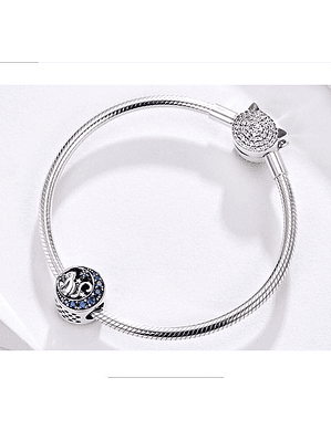Charm Gato en la Luna y Estrellas Plata 925
