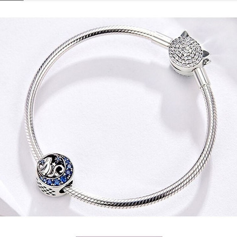 Charm Gato en la Luna y Estrellas Plata 925 2