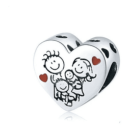 Charm Corazón Familia Plata 925