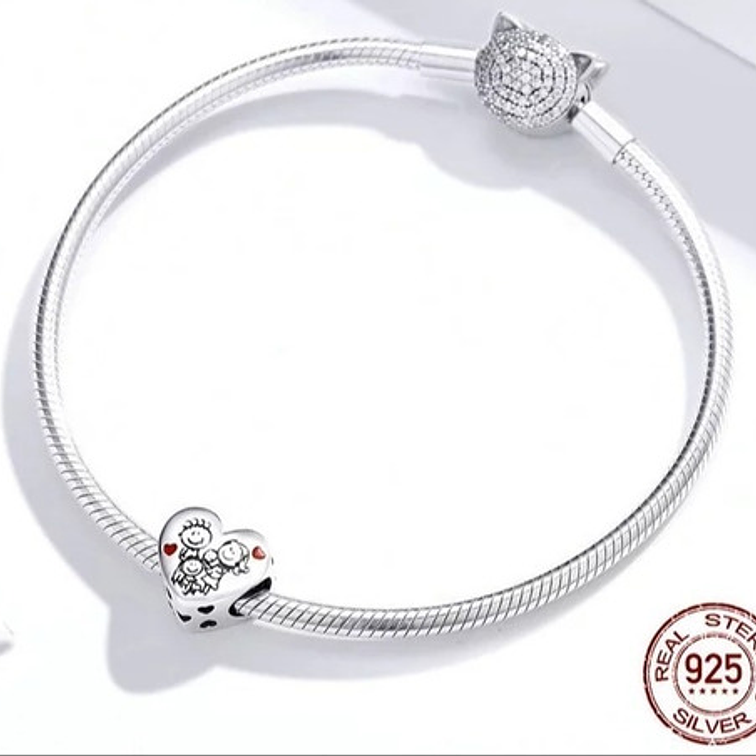 Charm Corazón Familia Plata 925 3