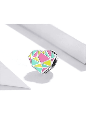 Charm Corazón Colorido Geometrico Plata 925