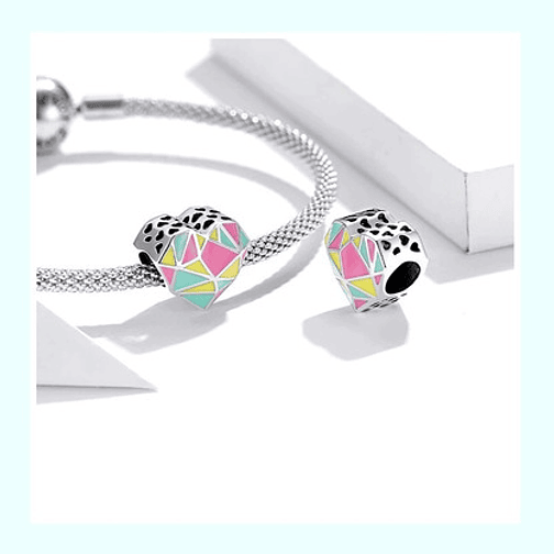 Charm Corazón Colorido Geometrico Plata 925 4