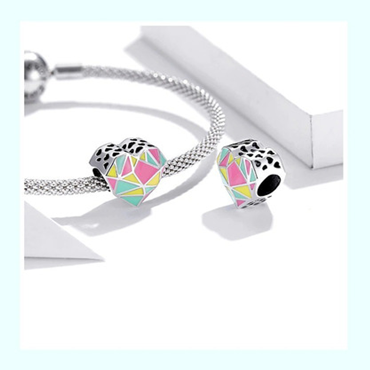 Charm Corazón Colorido Geometrico Plata 925 4