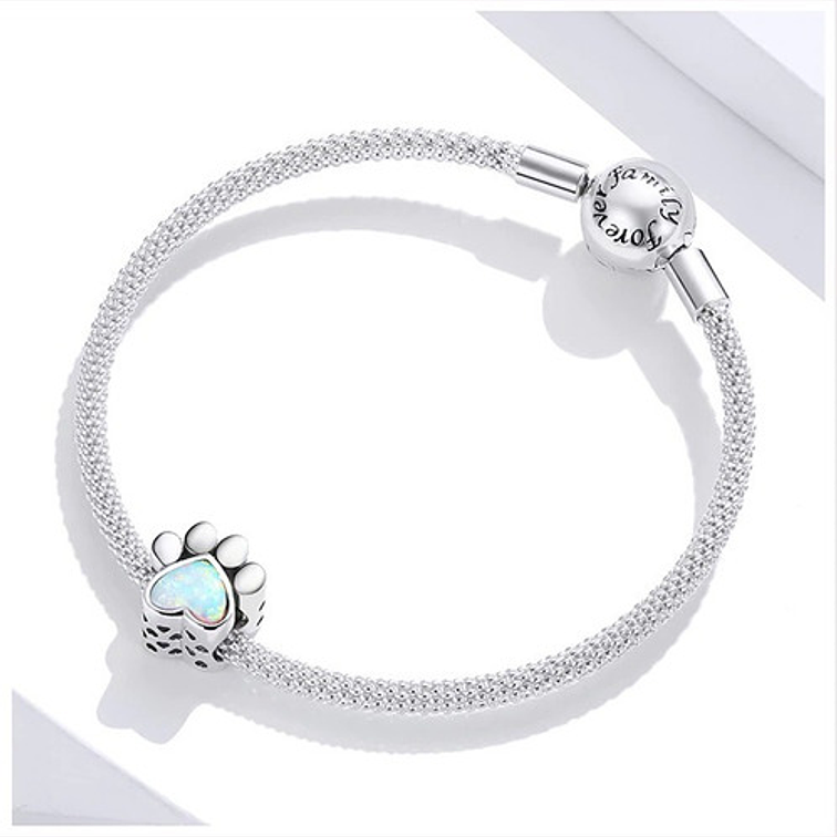 Charm Corazon Patita Gato Plata 925 2