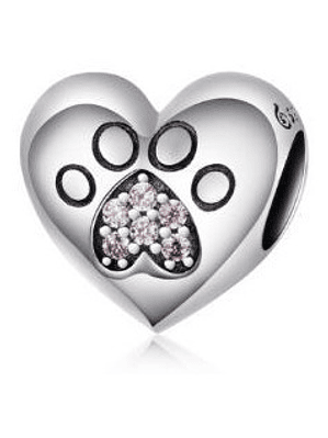 Charm Corazon Patita De Gato Plata 925