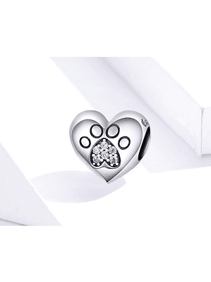 Charm Corazon Patita De Gato Plata 925