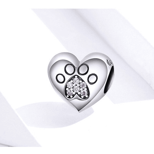 Charm Corazon Patita De Gato Plata 925 2