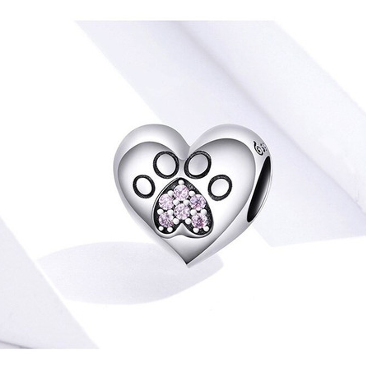 Charm Corazon Patita De Gato Plata 925 2
