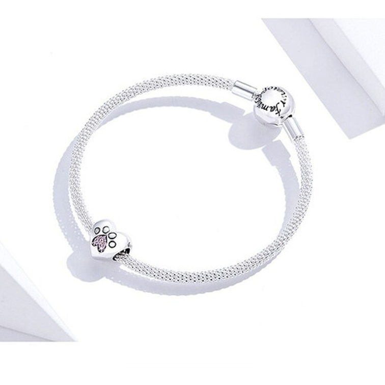 Charm Corazon Patita De Gato Plata 925 3