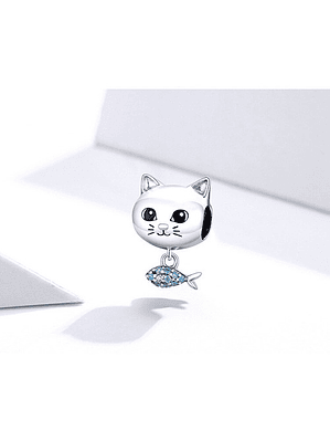 Charm Gato con Pez Plata 925