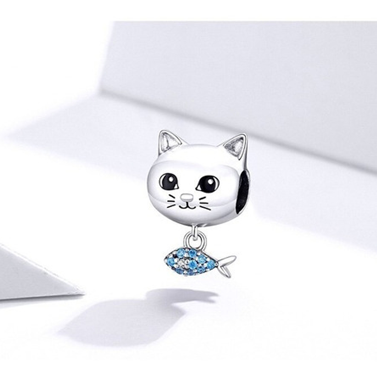 Charm Gato con Pez Plata 925 2